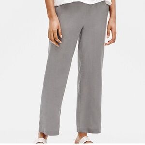 Eileen Fisher Silk Linen Neutral Textured Elastic Waist Pull-on Casual Pants M